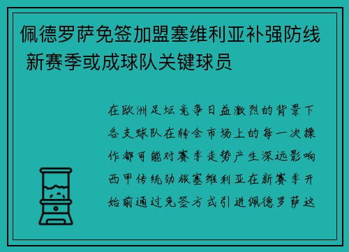 佩德罗萨免签加盟塞维利亚补强防线 新赛季或成球队关键球员 佩德罗萨免签加盟塞维利亚补强防线 新赛季或成球队关键球员
